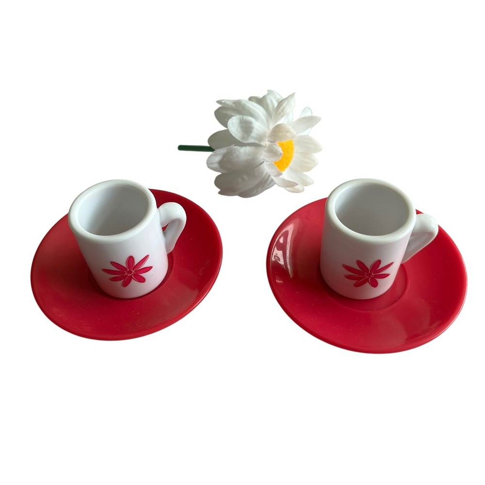 American Girl Doll Tea Set 2 Mugs 2 Saucers Pink Floral Miniature Accessory
